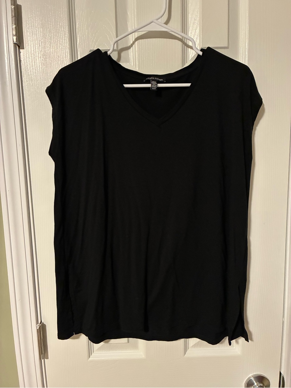 Eileen Fisher Black V-Neck Short Sleeve Tee